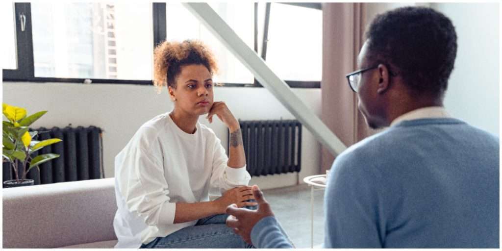 The Love Central - couple-talking A couple discussing mental health issues
