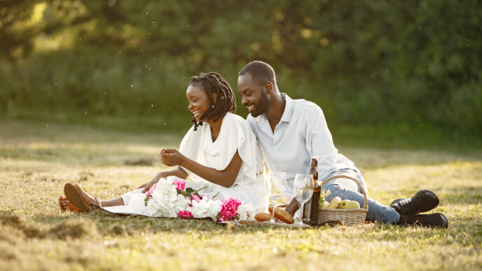 Couples at a romantic picnic date.