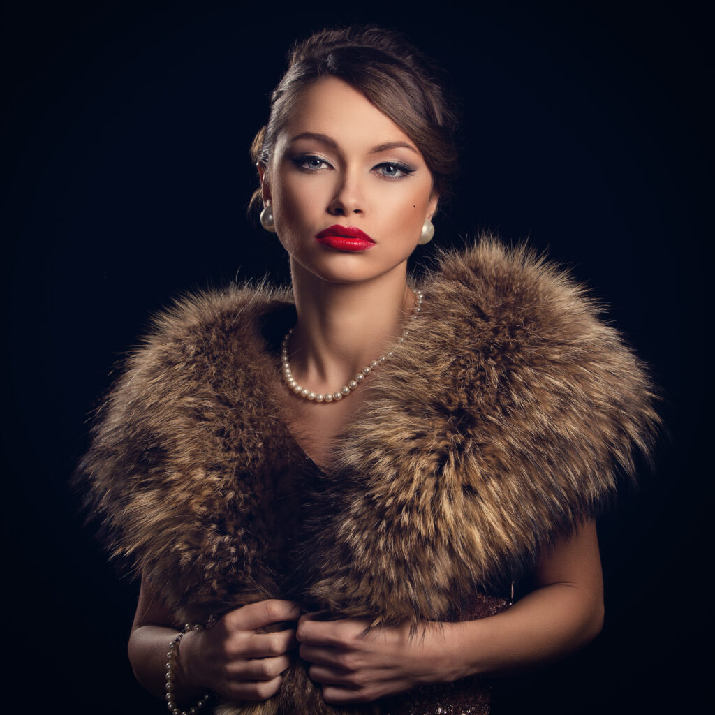The Love Central - Vintage, retro. Beautiful, attractive woman wearing fur The Love Central -