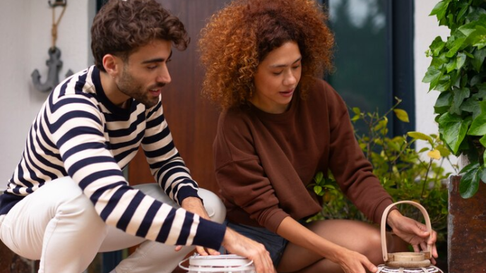 Couple decorating their home