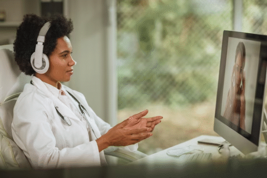 A therapist on a virtual therpay session with a patient.