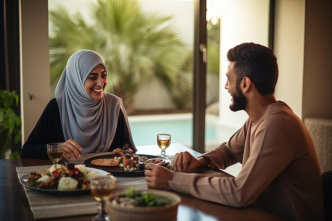 Couple at an Eid dinner date.