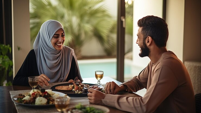 Couple at an Eid dinner date.