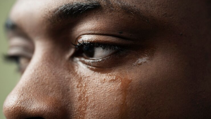 The face of a crying guy