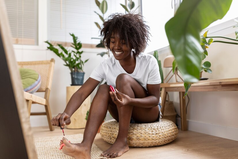 The Love Central - Happy Feet, Happy Heart: A Weekend Detox for Your Toes The Love Central - A beautiful black lady painting her nails.