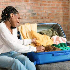The Love Central - A lady packing a carry-on bag.