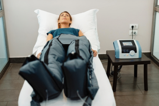 A lady undergoing compression therapy