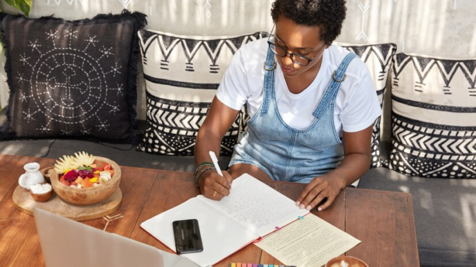 A female student in a study session.