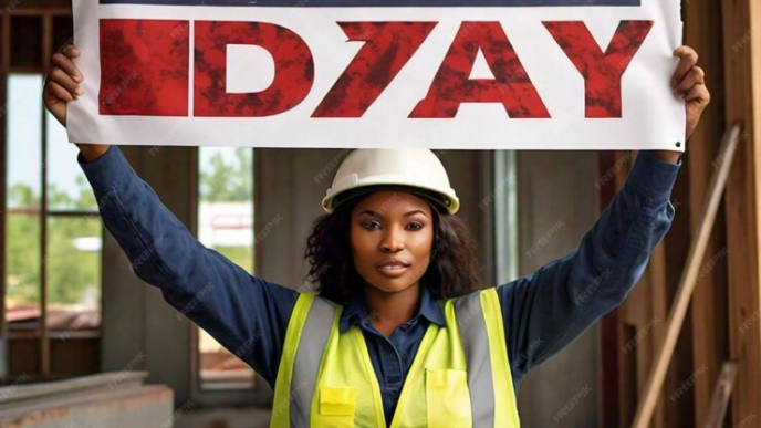 A lady with a placard for labor day