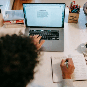 The Love Central - The Future of Work for Black Professionals: Challenges, Opportunities, and the Path Forward The Love Central - A lady with her laptop and writing materials.