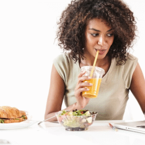 The Love Central - A lady working with a breakfast set on her table.