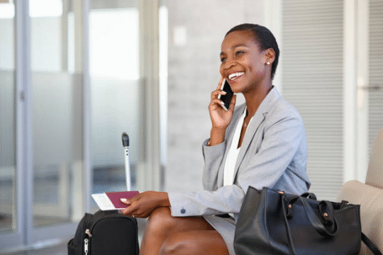 A traveling lady on a call